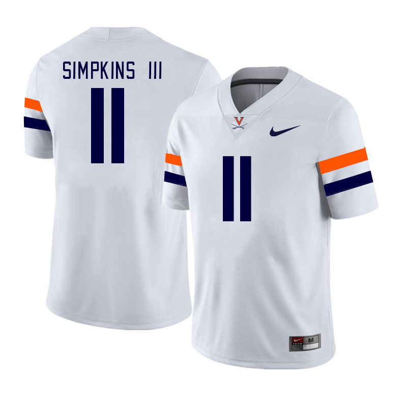 Men #11 William Simpkins III Virginia Cavaliers College Football Jerseys Stitched Sale-White - Click Image to Close